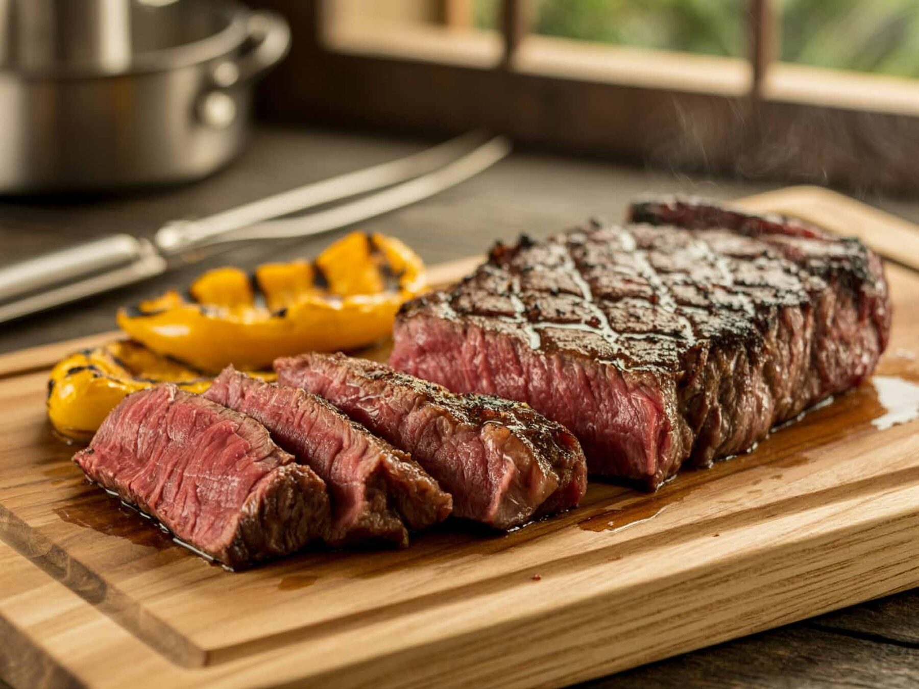 Grilled prime cut on a wooden board