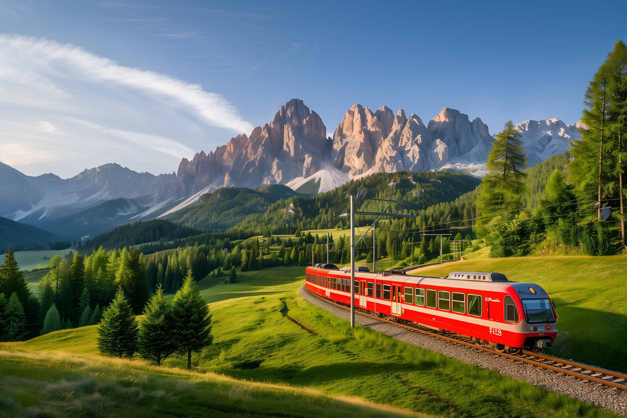 Train winding through a green valley
